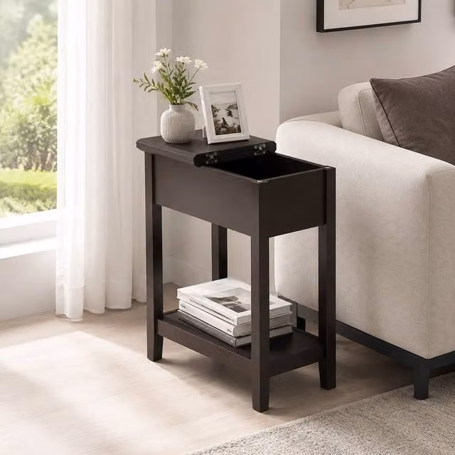 STILVORA Retro Brown End Table with Reversible Folding Top and Shelf