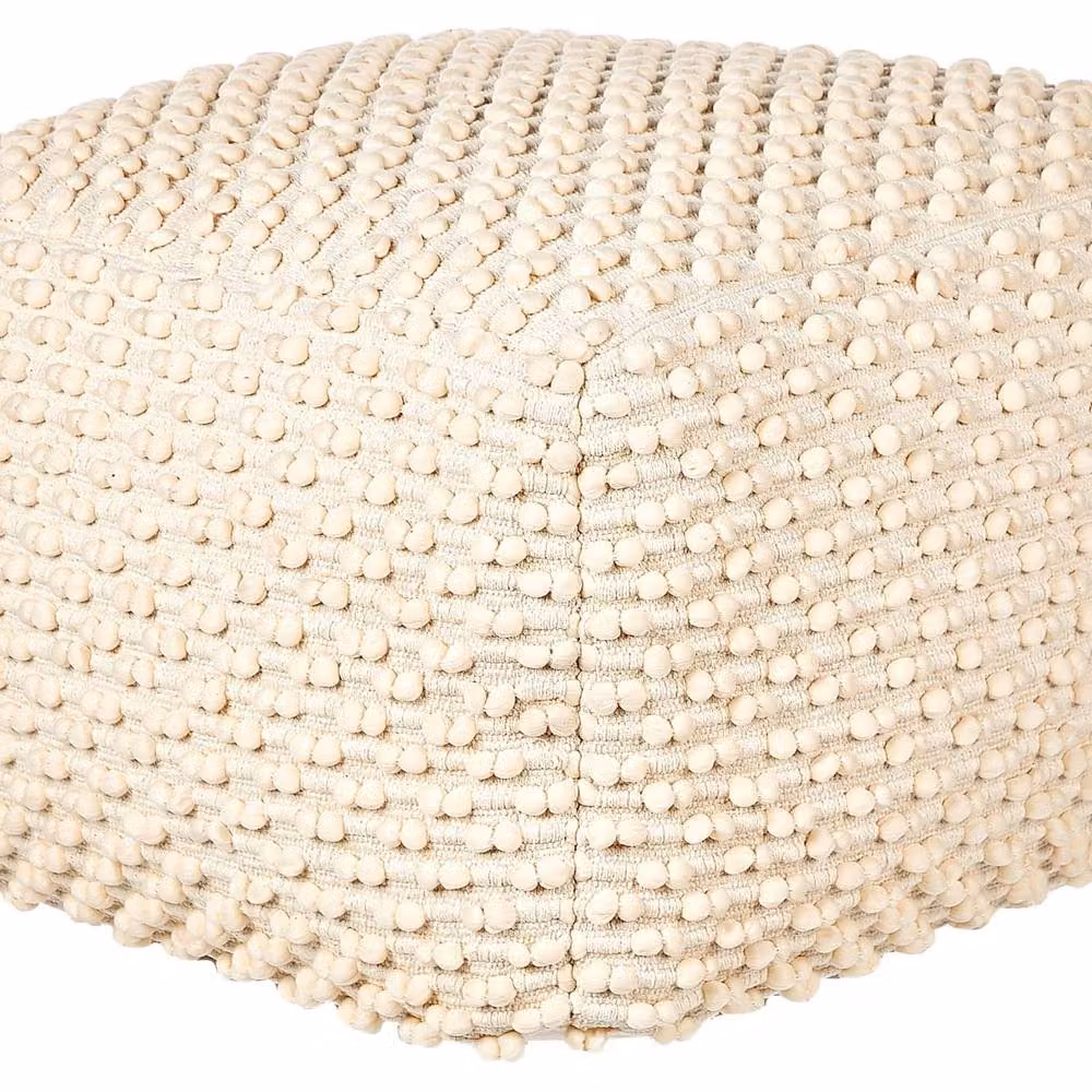 Wyld and Coco Hand-Woven Cotton Pouf Ottoman in Beige, W/D/H: 50 x 50 x 35 cm – 2