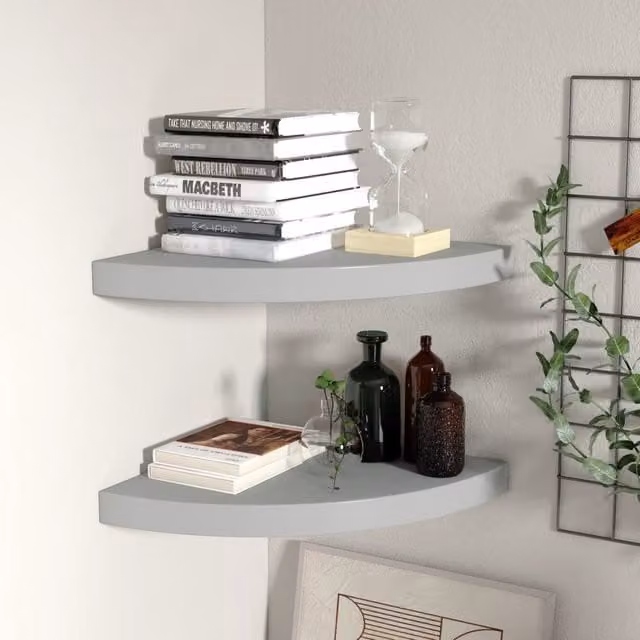 Berkfield Home Floating Corner Shelves, 2 Pack, Grey, W/D/H: 35 x 35 x 3.8 cm