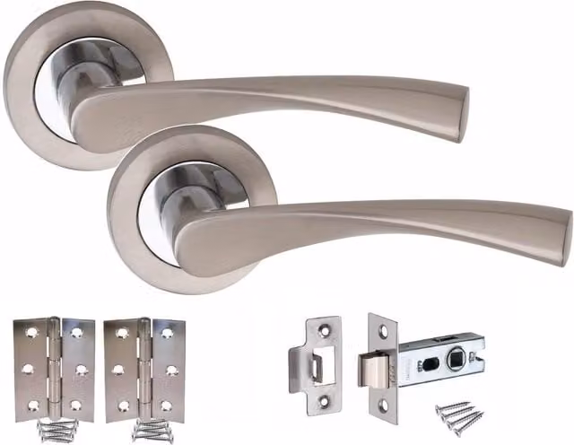 Golden Grace Door Handles with Rose Hinges and Latches, 7 Set, Grey