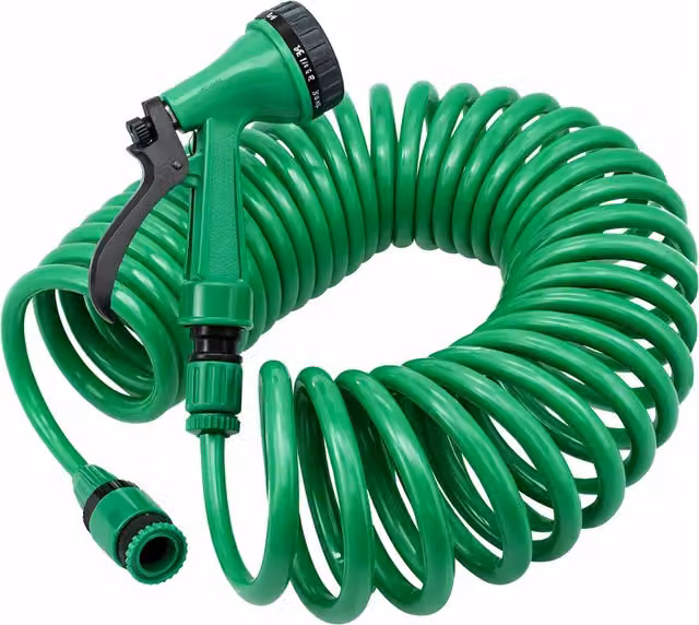 MantraRaj 30m Retractable Coil Garden Hose with 5-Function Spray Gun, Green