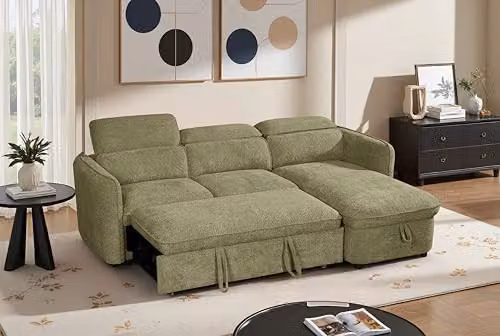 Beehive Furniture Corfu Reversible L-Shape Corner Sofa Bed in Green Fabric with Adjustable Headrest and Pull-out Drawer, W/D/H: 235.975 x 166 x 160 cm – 3