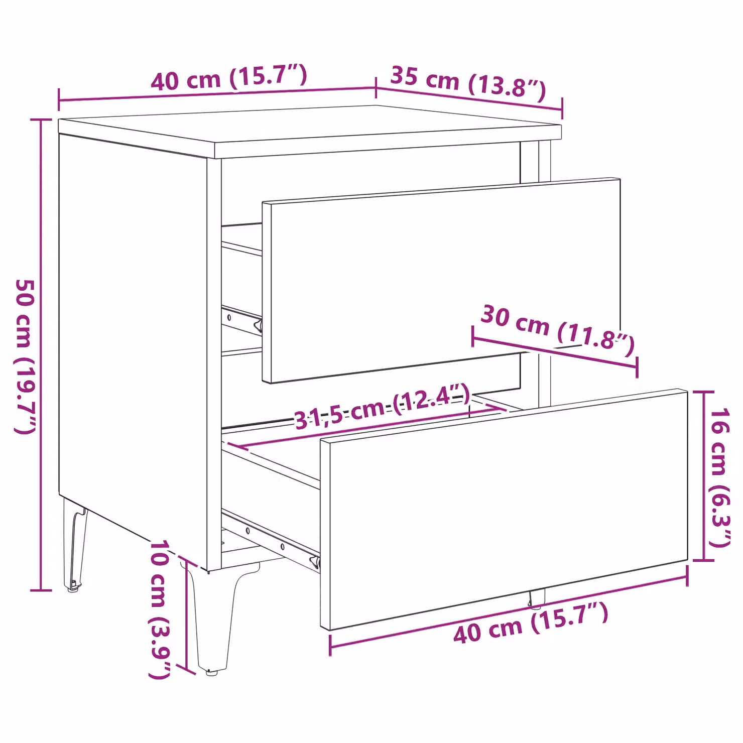 Berkfield Home Bed Cabinet in Black Oak, W: 40 cm, D: 35 cm, H: 50 cm – 7