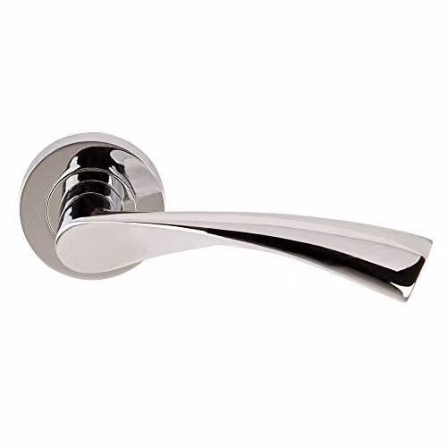Golden Grace Astrid Aluminium Door Handles on Round Rose in Polished Chrome, Pair