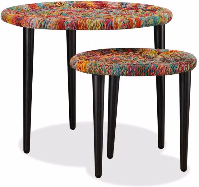Berkfield Home 2 Piece Multicolour Nested Coffee Table Set with Chindi Weave Details
