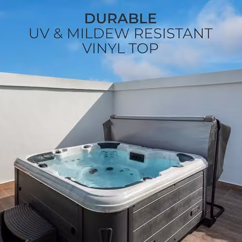 Monster Shop Square Hard Top Hot Tub Cover in Grey, W/D: 210 x 210 cm, Weatherproof PVC Leather with Galvanised Steel C-Channel – 2
