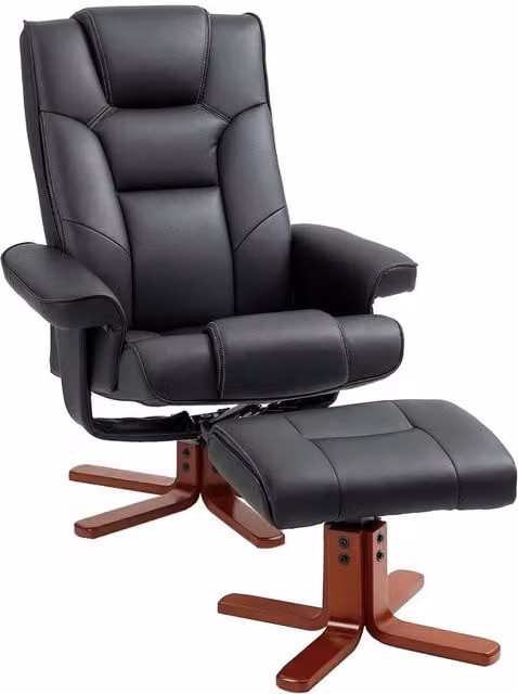 KORVIXA Black Synthetic Leather Recliner Chair with Ottoman and 360 Degree Swivel