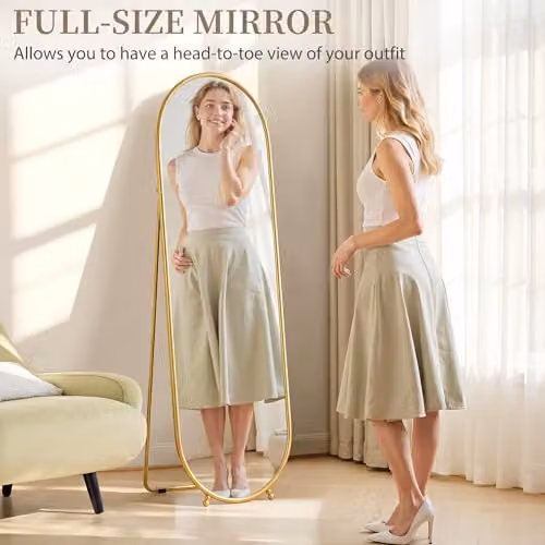 HOMCOM Oval Full Length Mirror with Gold Metal Frame, W: 40 cm, H: 160 cm – 2