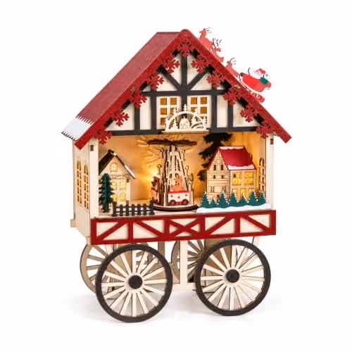Samuel Alexander Rustic Wooden Christmas Carriage Musical Tabletop Scene with Warm White LEDs, W: 27.0 cm, H: 20.0 cm, D: 10.0 cm, White and Brown – 3
