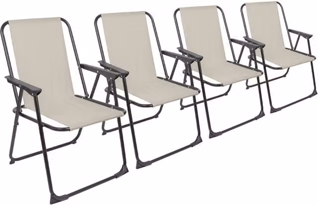 Harbour Housewares Pack of 4 Folding Metal Beach Chairs in Matt Black and Beige – 1