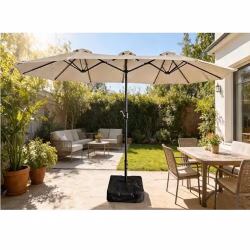 Gr8 Garden Double Sided Cantilever Parasol Umbrella in Beige with Crank and Base – 2