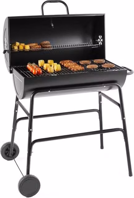 Nordara Large Oil Drum Charcoal BBQ Grill and Portable Smoker with Temperature Gauge in Black, W/D/H: 85 x 53 x 97 cm
