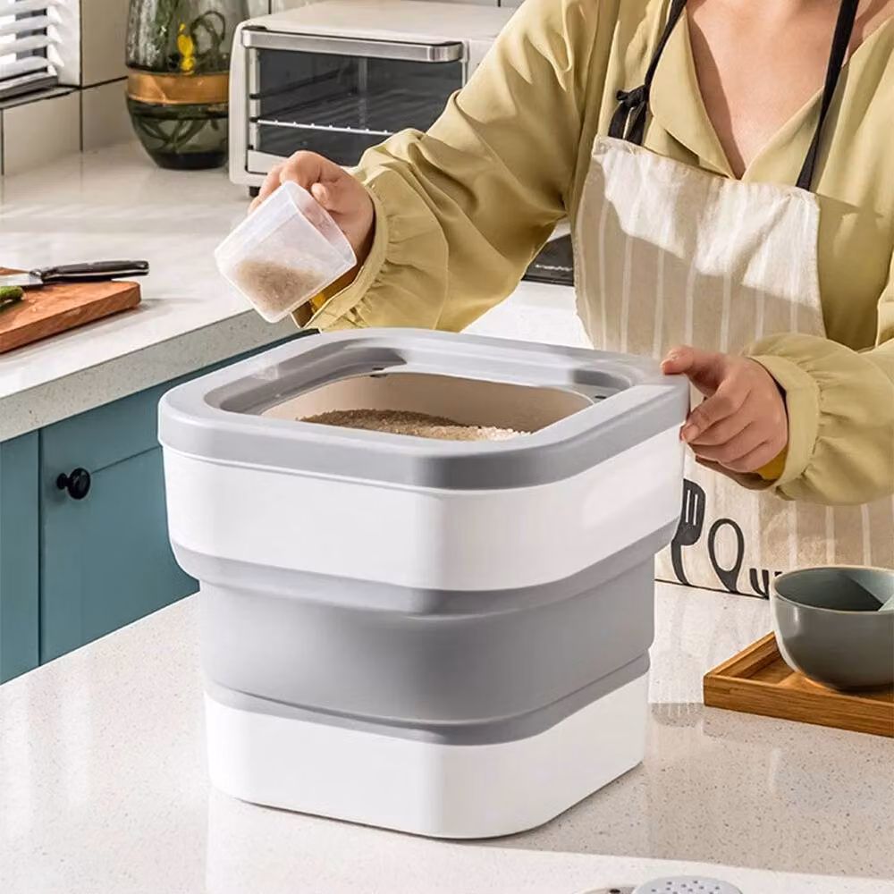 NESTLUNE Airtight Kitchen Rice Storage Box and Grain Dispenser with Sealed Lid in Grey – 4