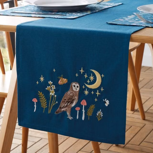 Catherine Lansfield Enchanted Twilight Cotton Table Runner, Navy Blue, W: 33 cm, L: 220 cm