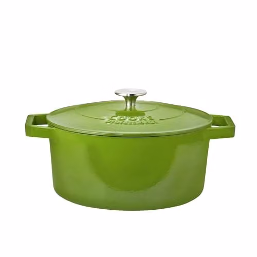 Cooks Professional Enamelled Cast Iron 26cm Casserole Dish with Lid and Handles, 5.8L, Green