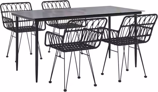 Berkfield Home Beautiful 5 Piece Garden Dining Set in Black Poly Rattan