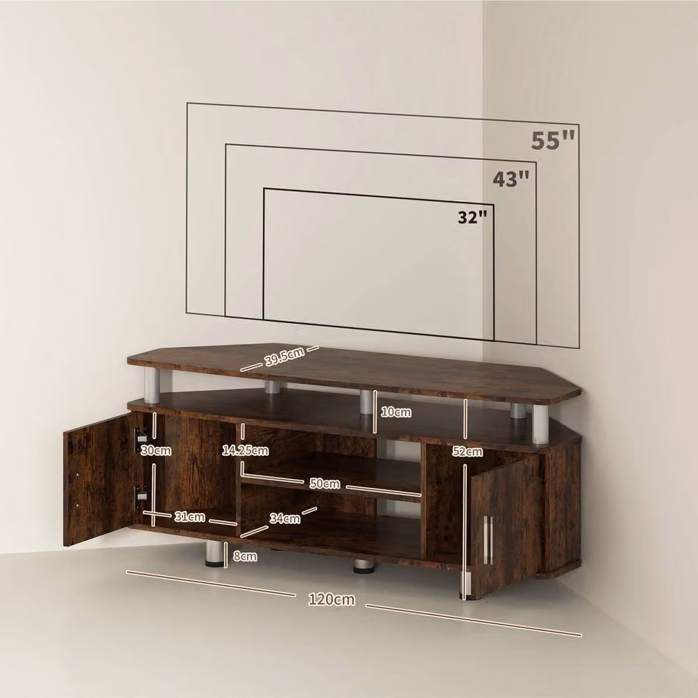 FORGEVIO Industrial Brown Wood TV Unit Cabinet with Storage Shelves and Media Compartments – 2