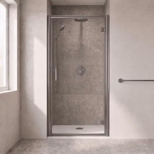 Balterley Hinged Rectangular Shower Door with 6mm Clear Glass in Silver Brushed Finish – 2
