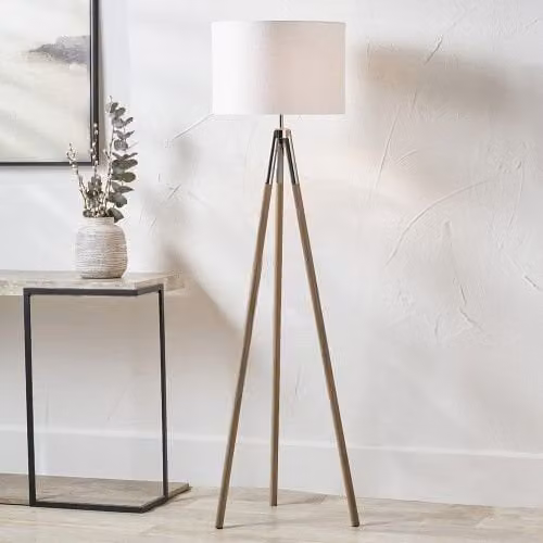 Ruma Industrial Metal and Wood Tripod Floor Lamp in Grey – 1