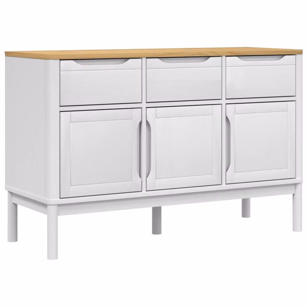 Berkfield Home Floro White Sideboard in Solid Pine Wood, W/D/H: 114 x 43 x 74 cm – 2