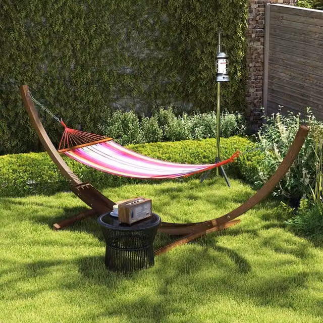 Outsunny Wooden Hammock Stand with Fabric in Brown
