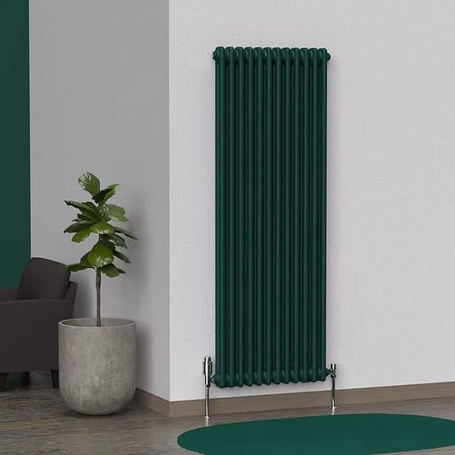 Lux Heat Vertical Coloured Column Radiator in British Racing Green, H: 150 cm, W: 56 cm