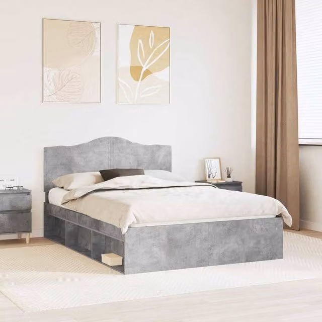 Berkfield Home Bed Frame with Headboard in Grey Solid Pine Wood, W/D/H: 140 x 190 cm