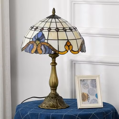 HOMCOM Antique Tiffany Stained Glass Table Lamp in Multicolour and Gold/Brass – 5