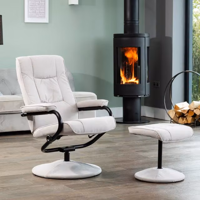 Artemis Home Ripley Swivel Recliner and Footstool in Stone Fabric