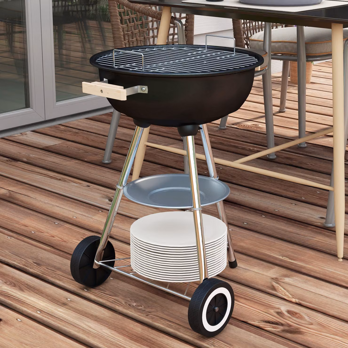 Outsunny Portable Round Kettle Charcoal BBQ Grill in Black – 7