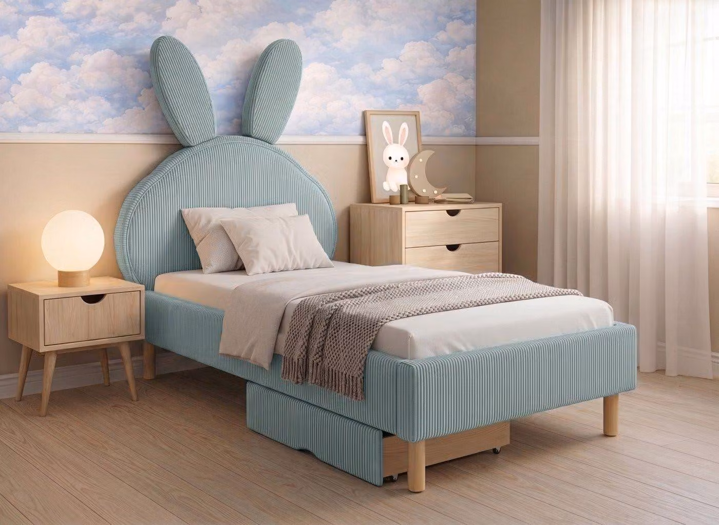 Dreams Darcie Upholstered Kids Bunny Bed Frame in Blue