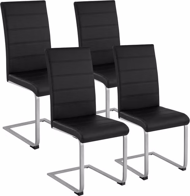 tectake Bettina Set of 4 Dining Chairs in Black Synthetic Leather with Metal Cantilever Base – 1