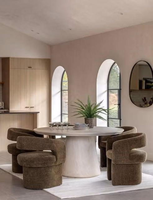 Gallery Direct Pedra Round 6 Seater Dining Table in Sand/Beige Natural Stone Finish