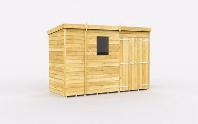 Buttercup Farm Brown Pent Shed with Double Doors and Windows, L276 x W118 x H201 cm