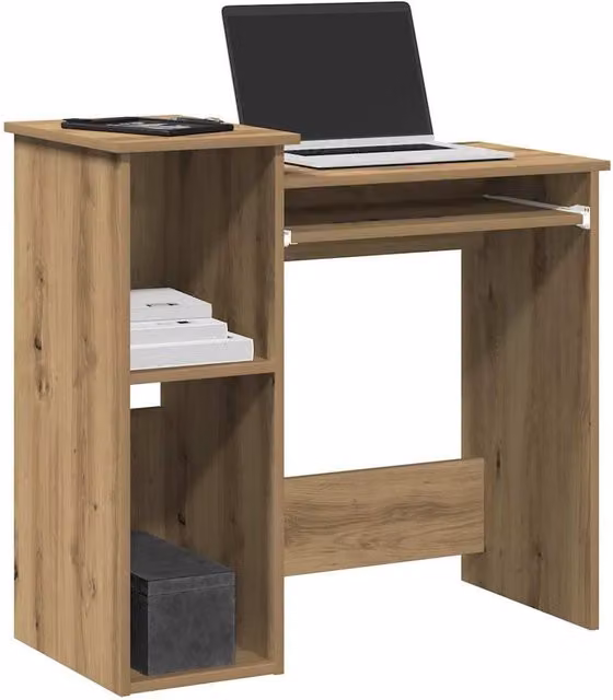 Berkfield Home Computer Desk with Shelves in Artisan Oak Brown, W/D/H: 84 x 40 x 78 cm