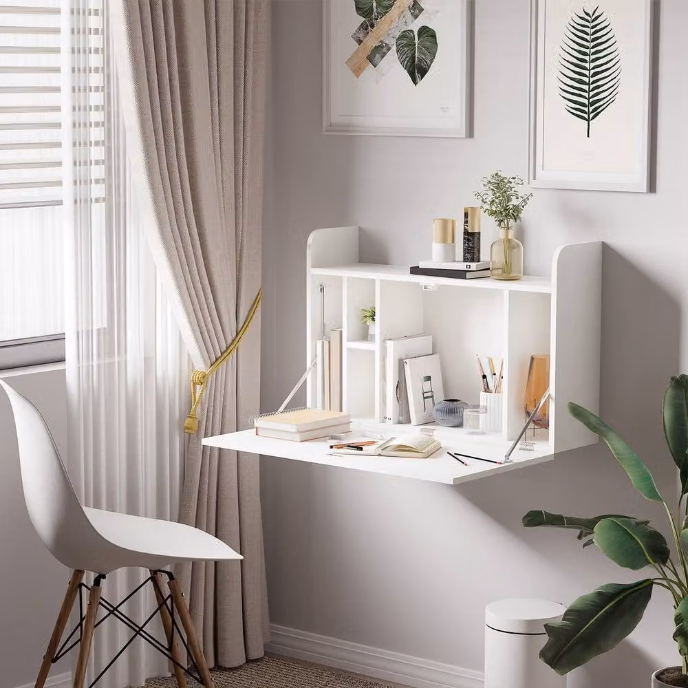 STILVORA White Wall-Mounted Floating Desk with Storage and Folding Top – 2
