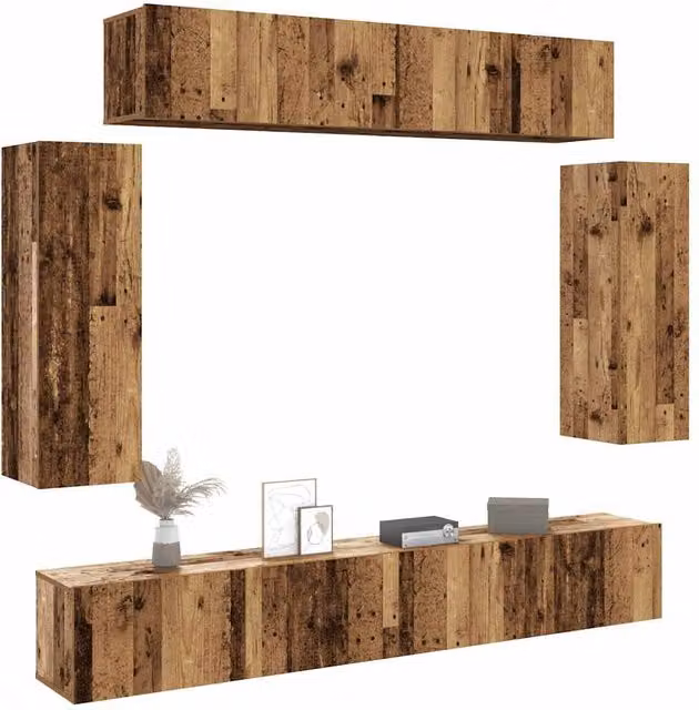 Berkfield Home 6 Piece Wall-mounted TV Cabinet Set in Brown Old Wood Finish