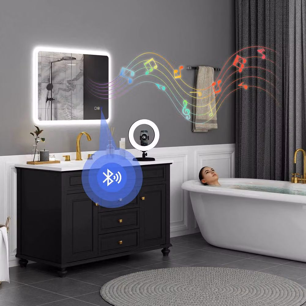 STILVORA LED Bluetooth Bathroom Mirror in Silver, Rectangular, W/H: 60 x 80 cm – 2
