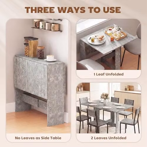 HOMCOM Grey Wooden Folding Drop Leaf Dining Table for 4-6 People, W/D/H: 76 x 76 x 73.5 cm – 3