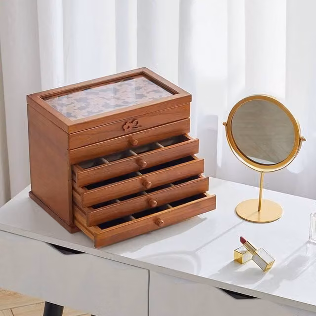 EONLION Jewellery Storage Case with 6 Drawers, Brown, Width: 50 cm – 1