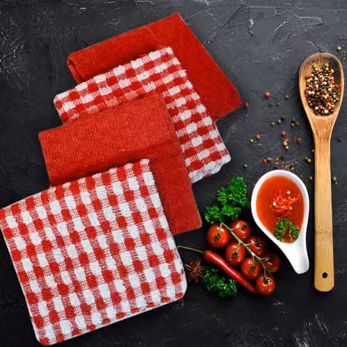 Casabella Pack of 6 Red and Blue Checked Cotton Terry Towelling Kitchen Tea Towels – 6