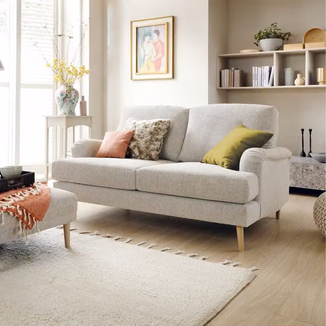 Abakus Direct Harper 2 Seater Cream Upholstered Fabric Sofa with Removable Covers and Scatter Cushions