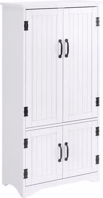 HOMCOM White Modern Accent Floor Storage Cabinet and Kitchen Pantry with Adjustable Internal Shelves and 2 Hinged Doors