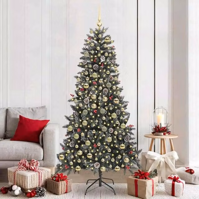 Berkfield Home Artificial Christmas Tree with Stand, Green, W/D/H: 114 x 114 x 210 cm