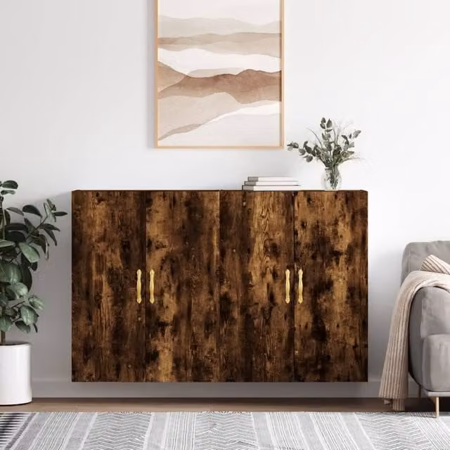 Berkfield Home Wall Mounted Cabinets, 2 Piece Set in Smoked Oak Brown, W/D/H: 69.5 x 34 x 90 cm