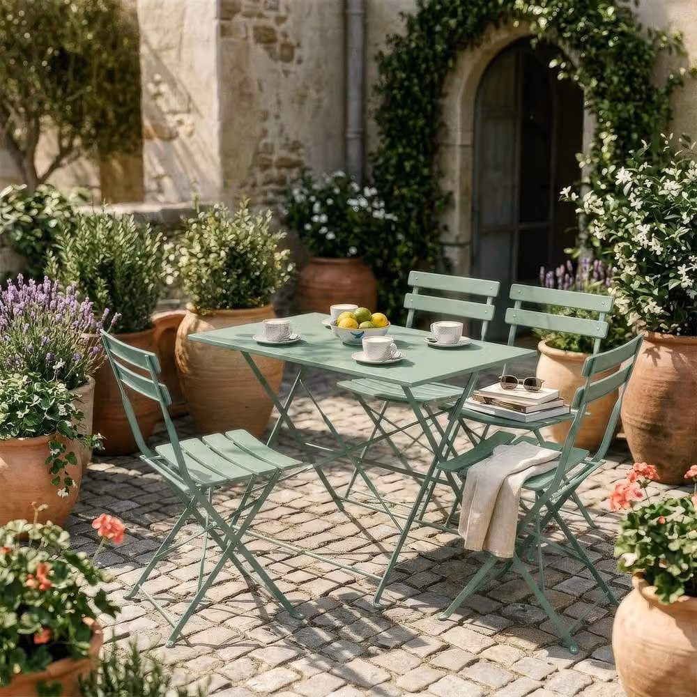 Harbour Housewares 5 Piece Sussex Folding Patio Bistro Set in Green – 2