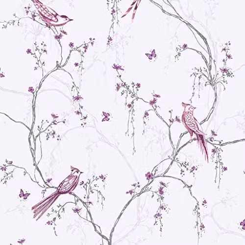 Superfresco Easy Lilac Tree Silhouette Butterfly Wallpaper in Purple – 1