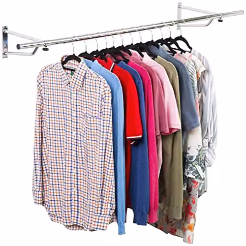 Direct Online Houseware Heavy Duty Wall Mounted Metal Clothes Rail in Silver, Width: 182.88 cm – 2