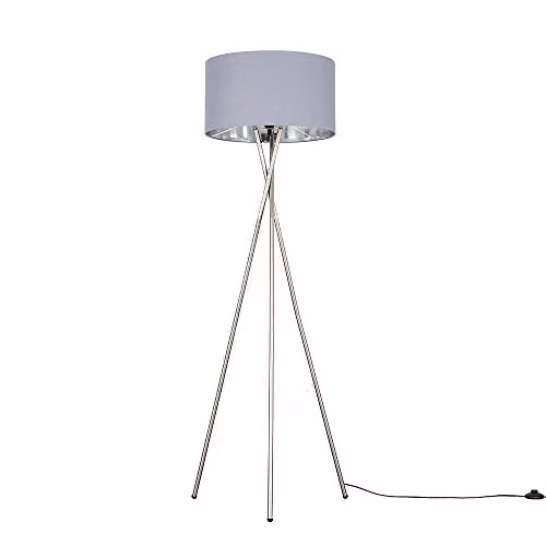 ValueLights Camden Modern Metal Tripod Floor Lamp with Grey and Chrome Cylinder Shade
