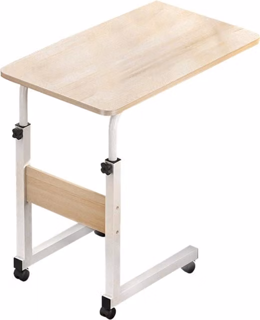 Kidkid Height-Adjustable Modern Rectangular Overbed Table in Brown and White